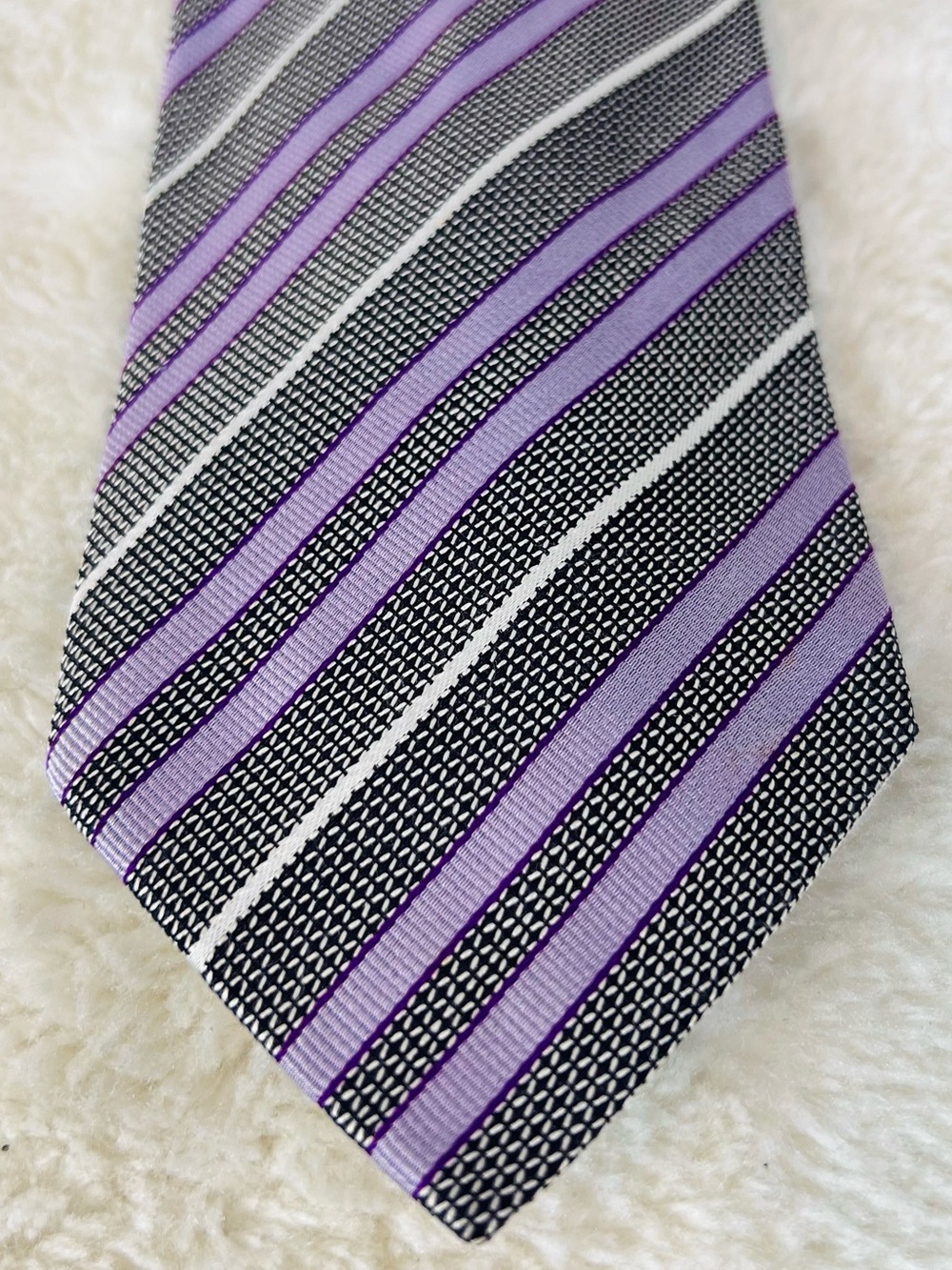 Etro Lavender and Black Striped Silk Tie
